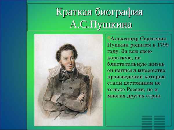 Краткая биография пушкин